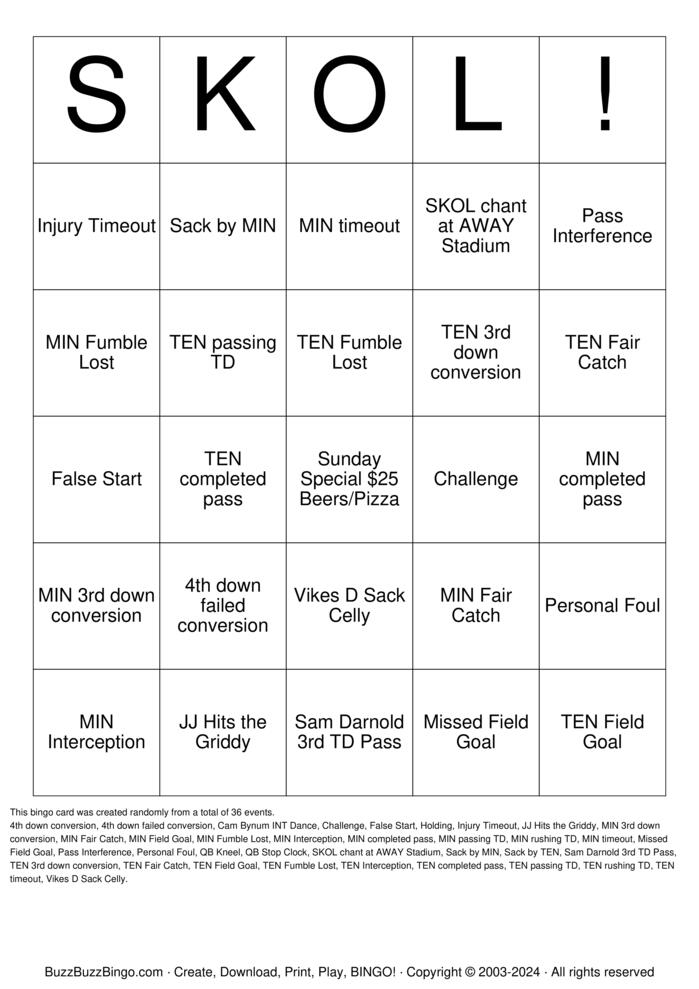 Download Free Football Bingo Cards Download Free Football Bingo Cards