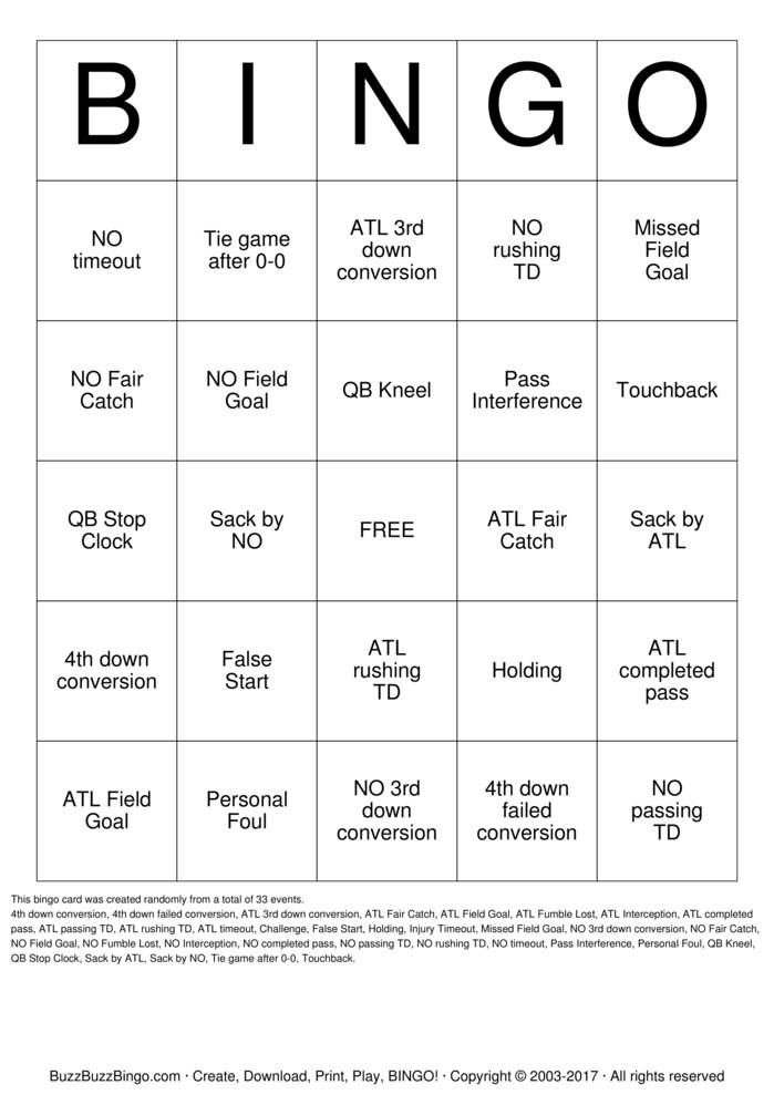 Download Free Football Bingo Cards Download Free Football Bingo Cards