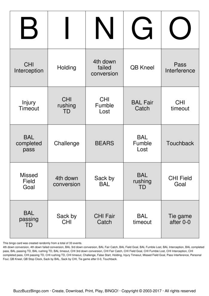 Download Free Football Bingo Cards
