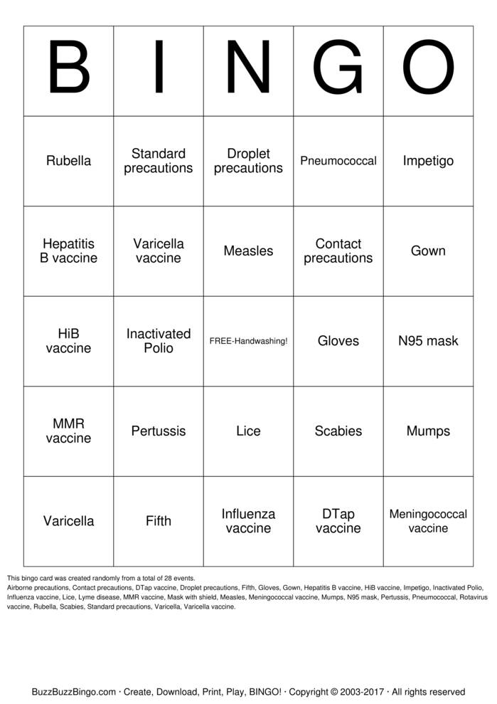 Download Free Germs Bingo Cards