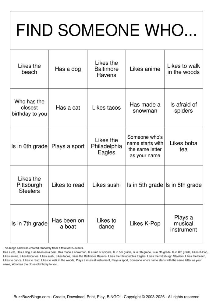 Download Free Getting to Know you! Bingo Cards