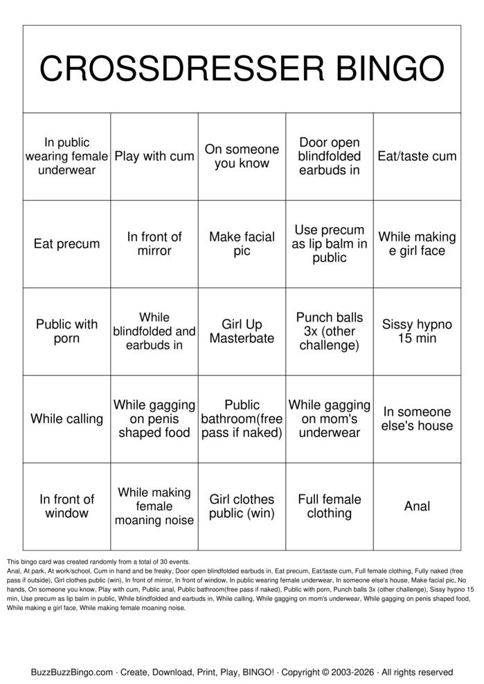 Download Free MASTURBATE & Crossdressing Bingo Cards Download Free MASTURBATE & Crossdressing Bingo Cards
