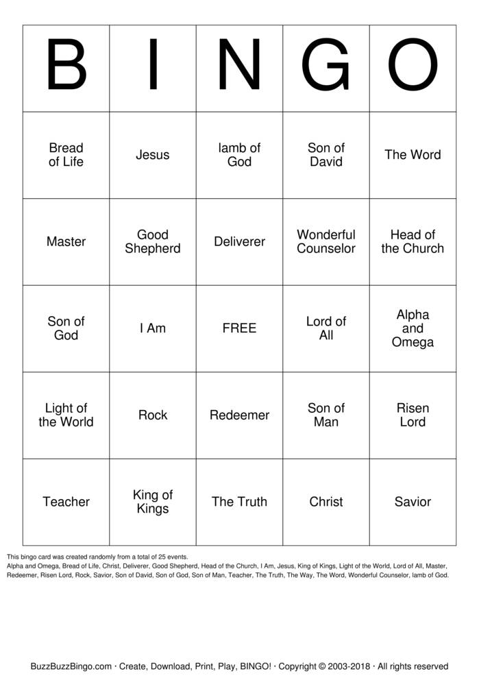 Names of Jesus Bingo Cards to Download, Print and Customize!