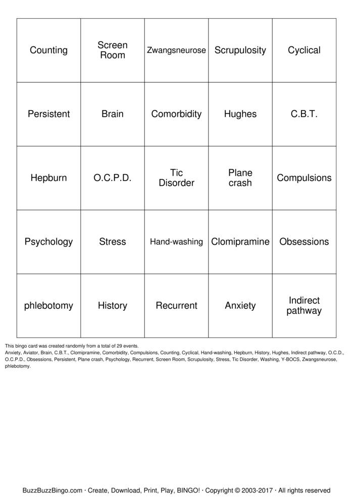 Download Free OCD Bingo Cards