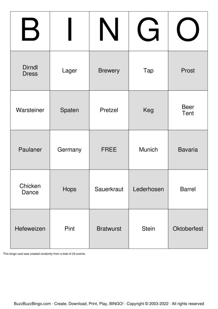 Oktoberfest Bingo Cards to Download, Print and Customize!