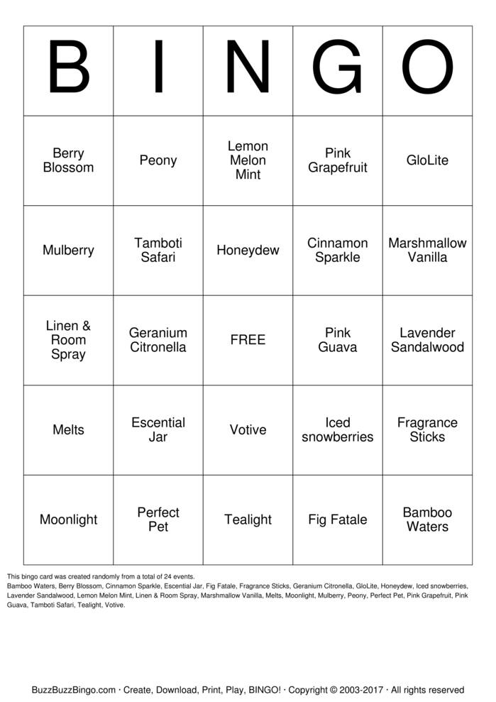 Download Free PartyLite Bingo Cards Download Free PartyLite Bingo Cards