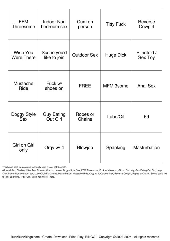 Download Free Porn Bingo Cards