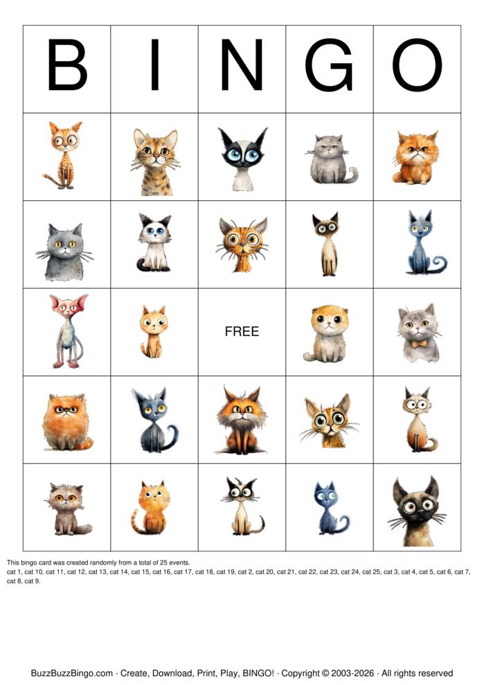 Download Free Quirky Cat Images Bingo Cards