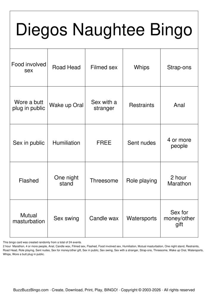 Download Free Sex vacation  Bingo Cards