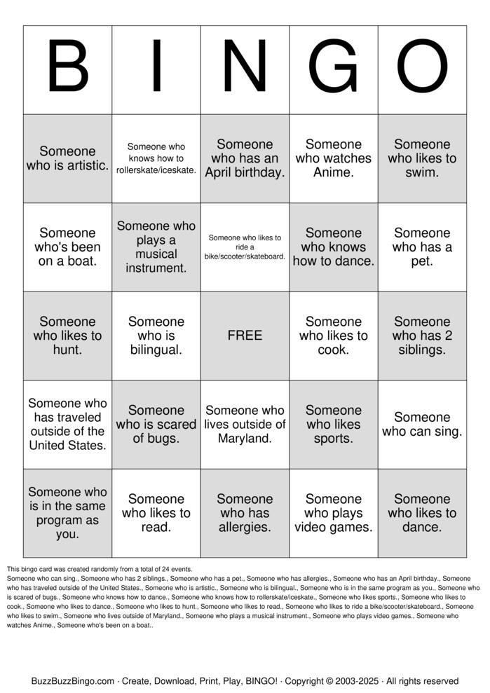 Download Free Speed Friending Bingo Cards