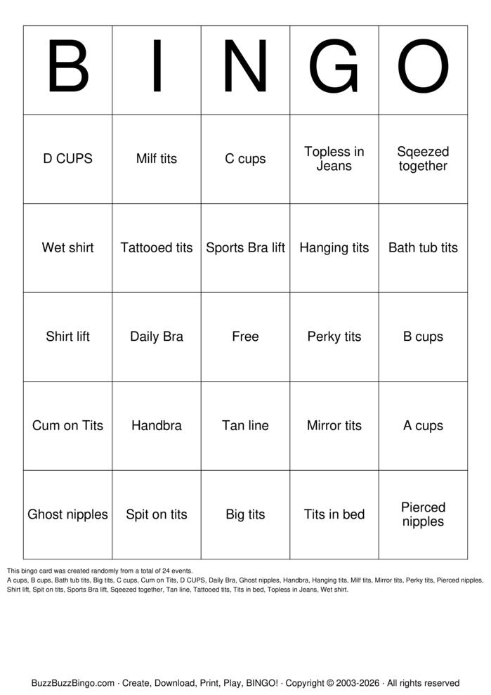 Download Free TITTY BINGO Bingo Cards