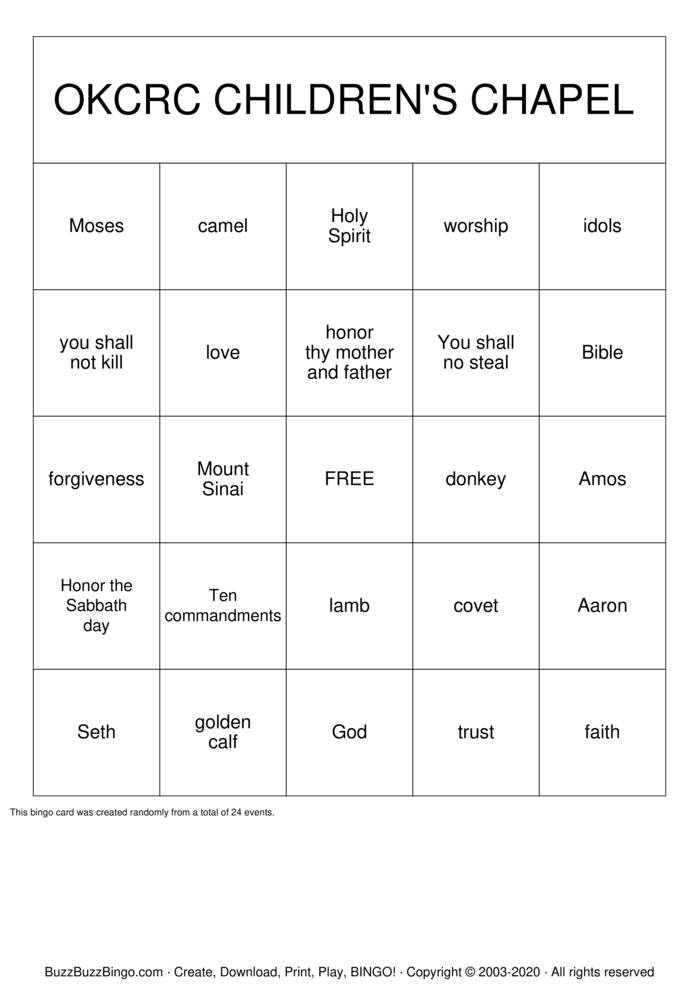 Download Free The 10 Commandments  Bingo Cards
