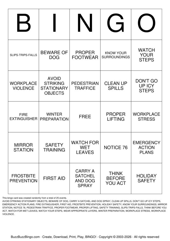 Download Free Workplace Safety warehouse Bingo Cards Download Free Workplace Safety warehouse Bingo Cards