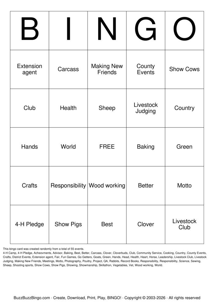 Download Free 4H Bingo Bingo Cards Download Free 4H Bingo Bingo Cards