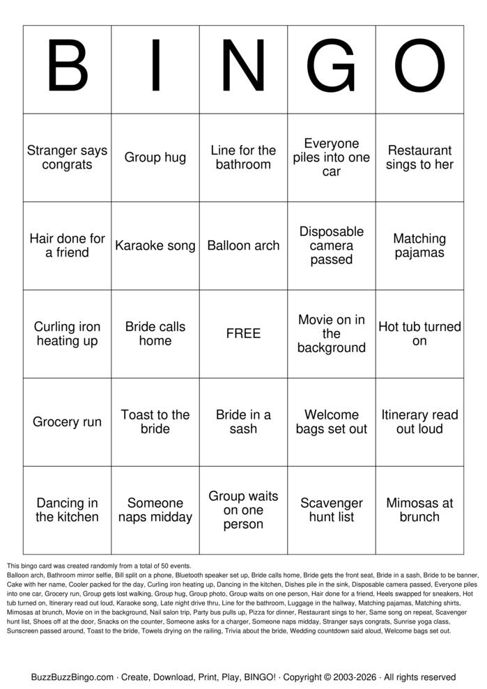 Download Free Bachelorette Weekend Bingo Cards Download Free Bachelorette Weekend Bingo Cards