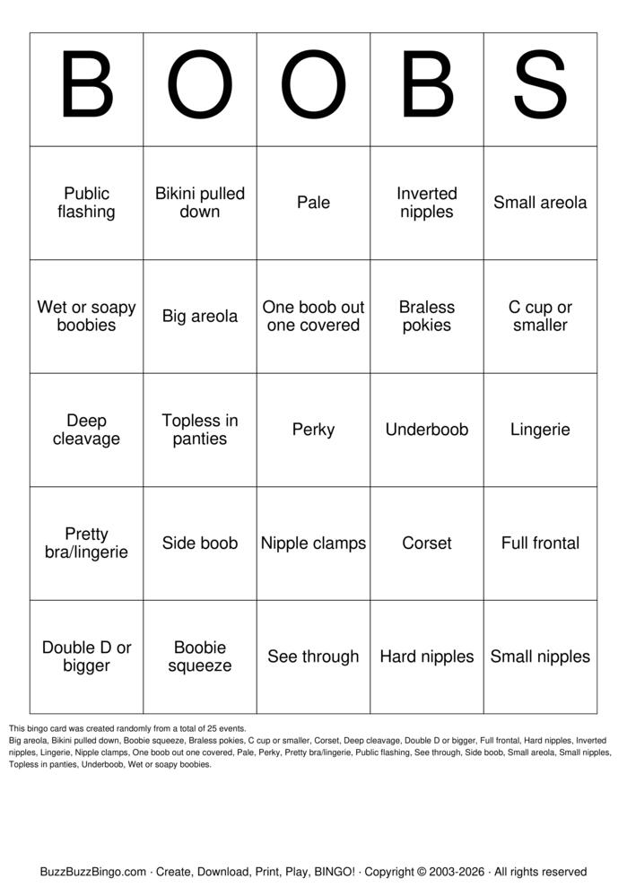 Download Free Boobs Bingo Cards