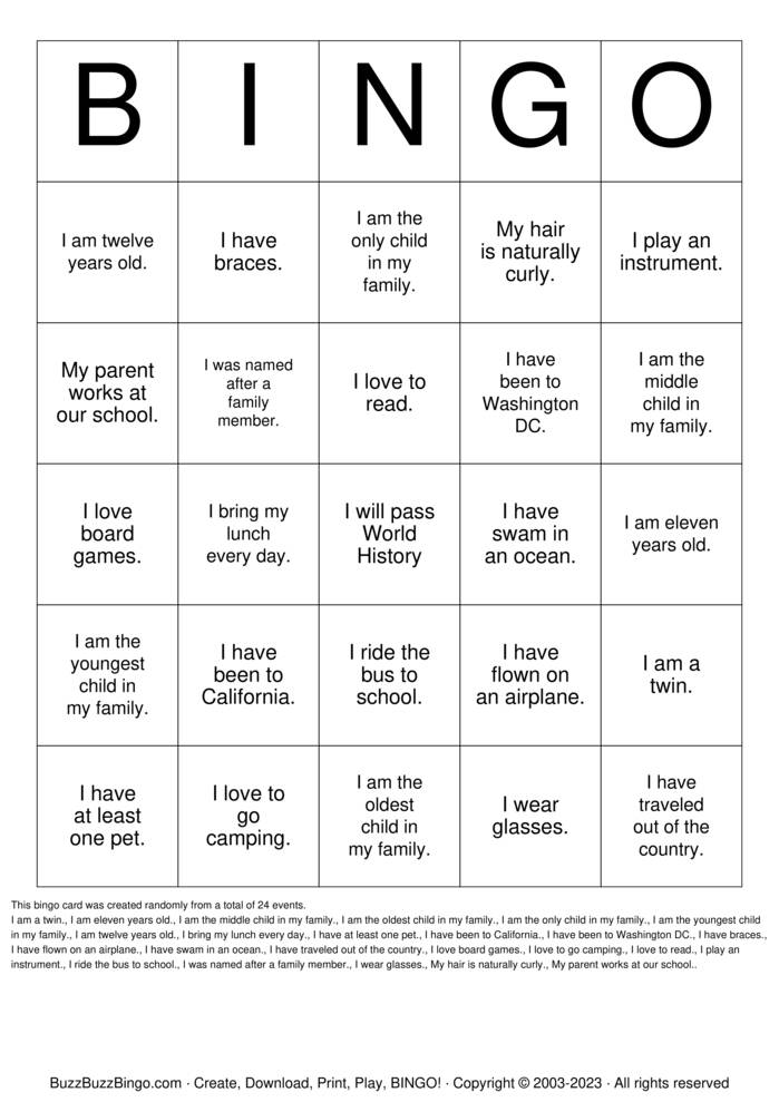 Classmate Bingo Bingo Cards to Download, Print and Customize!