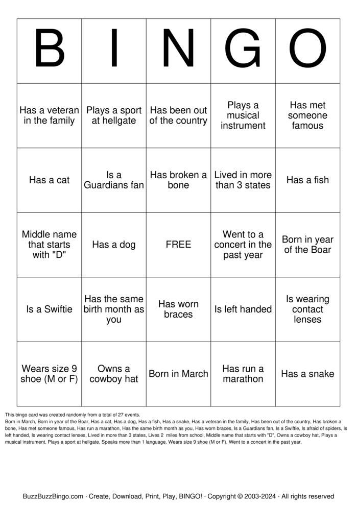 Classmate Bingo Bingo Cards to Download, Print and Customize!