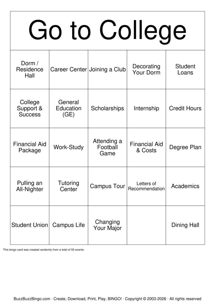Download Free College Bingo Cards Download Free College Bingo Cards