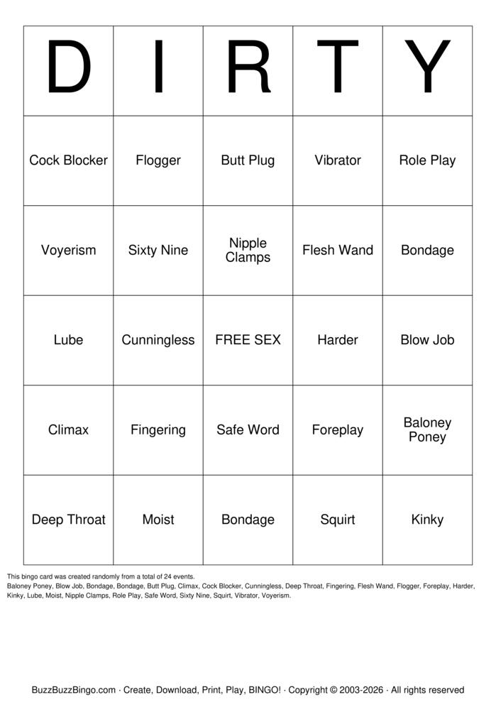 Download Free DIRTY BINGO Bingo Cards