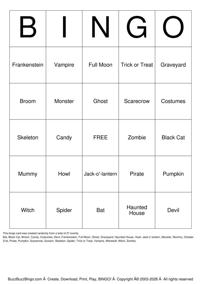 Download Free Halloween Bingo Cards Download Free Halloween Bingo Cards