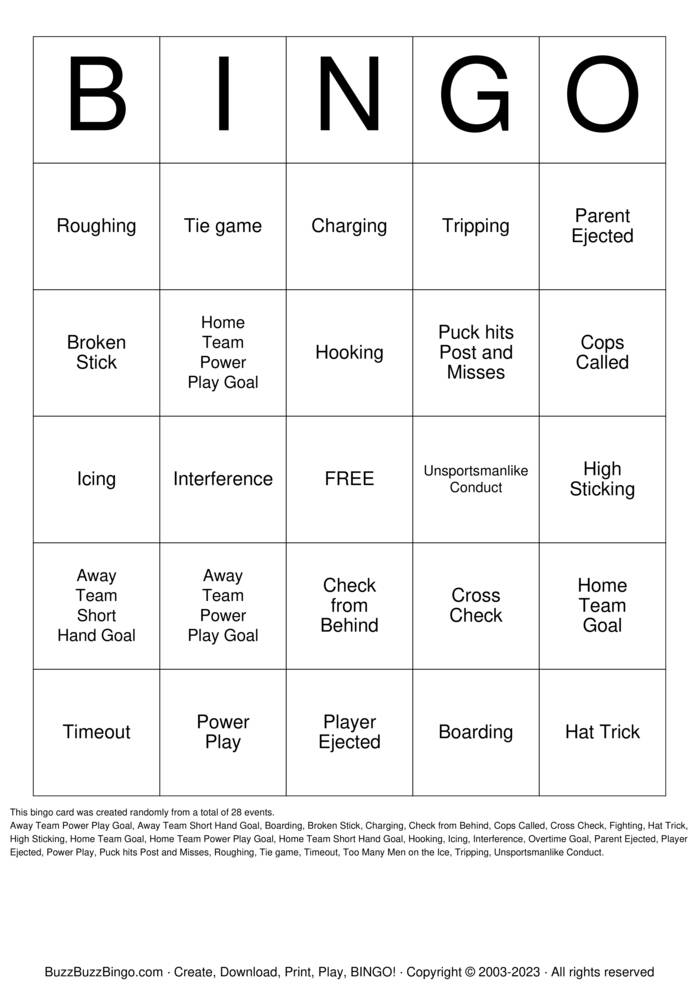 Hockey Bingo Cards to Download, Print and Customize!
