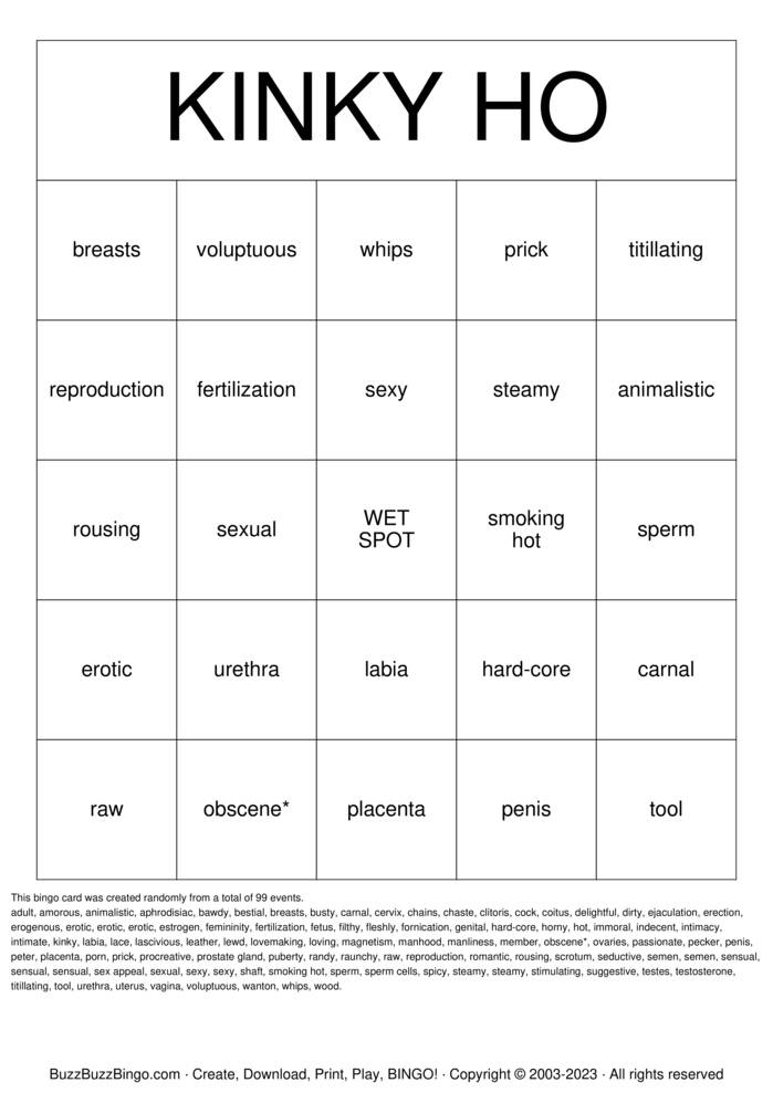 KINKY BINGO Bingo Cards to Download, Print and Customize!