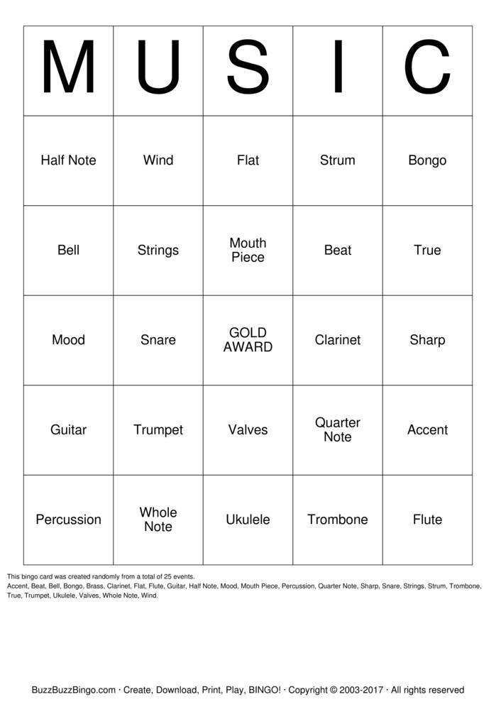 MUSIC Bingo Cards to Download, Print and Customize!