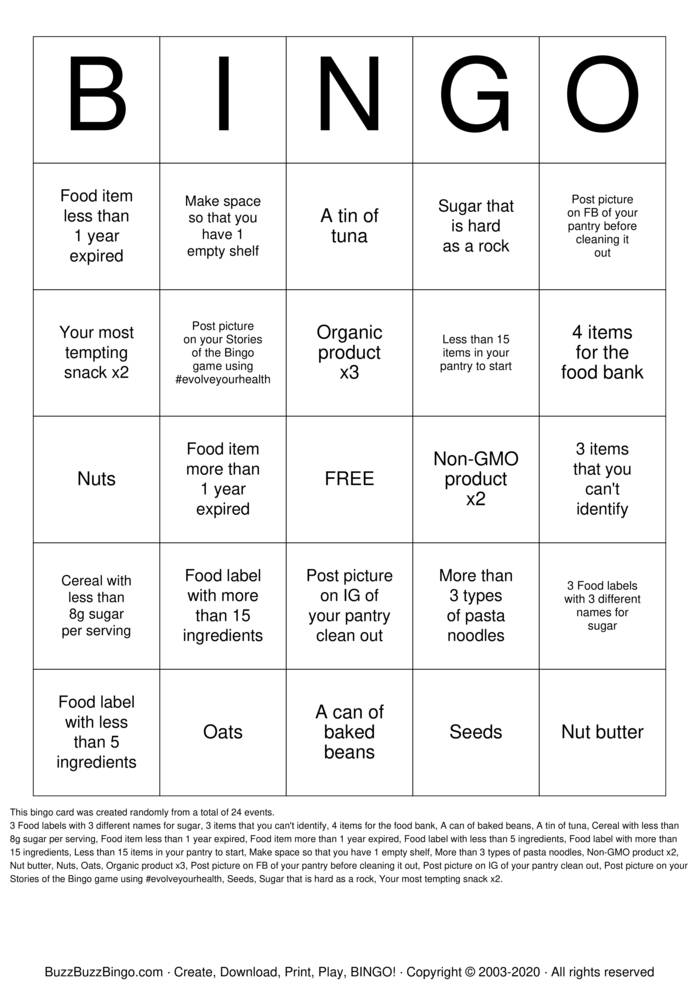 Download Free Pantry Bingo Cards