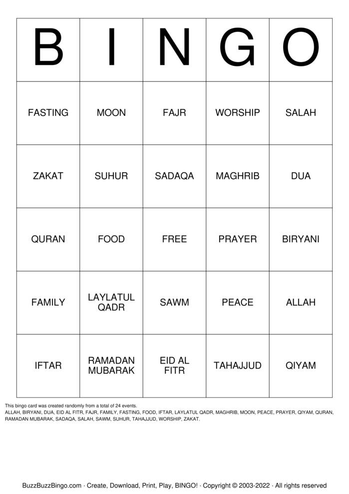 Download Free Ramadan & Eid Bingo Cards