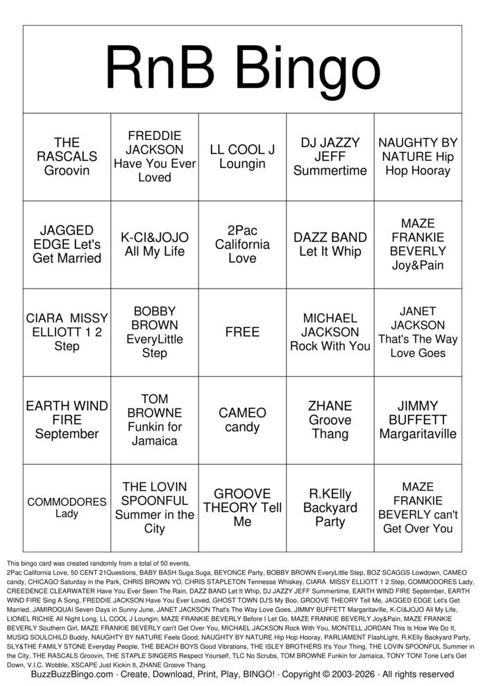 Download Free RnB Bingo Bingo Cards Download Free RnB Bingo Bingo Cards