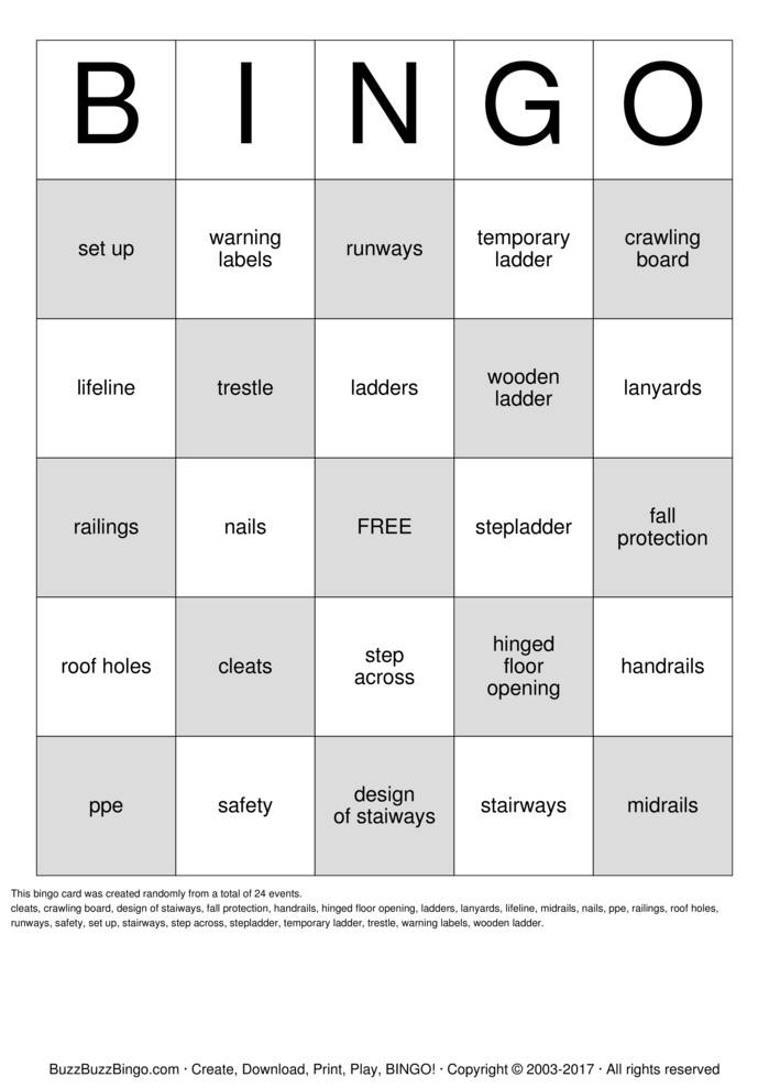 Download Free Safety Bingo Cards