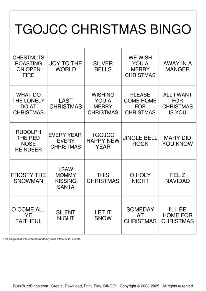 Download Free TGOJCC CHRISTMAS SONGS Bingo Cards Download Free TGOJCC CHRISTMAS SONGS Bingo Cards