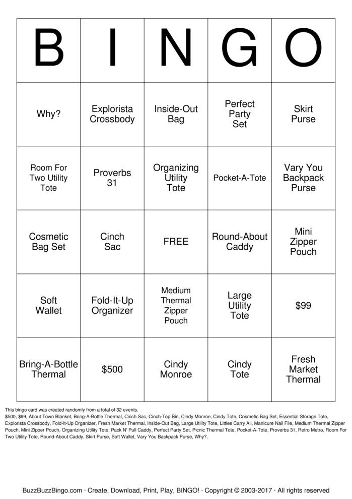 Download Free Thirty One Bingo Cards