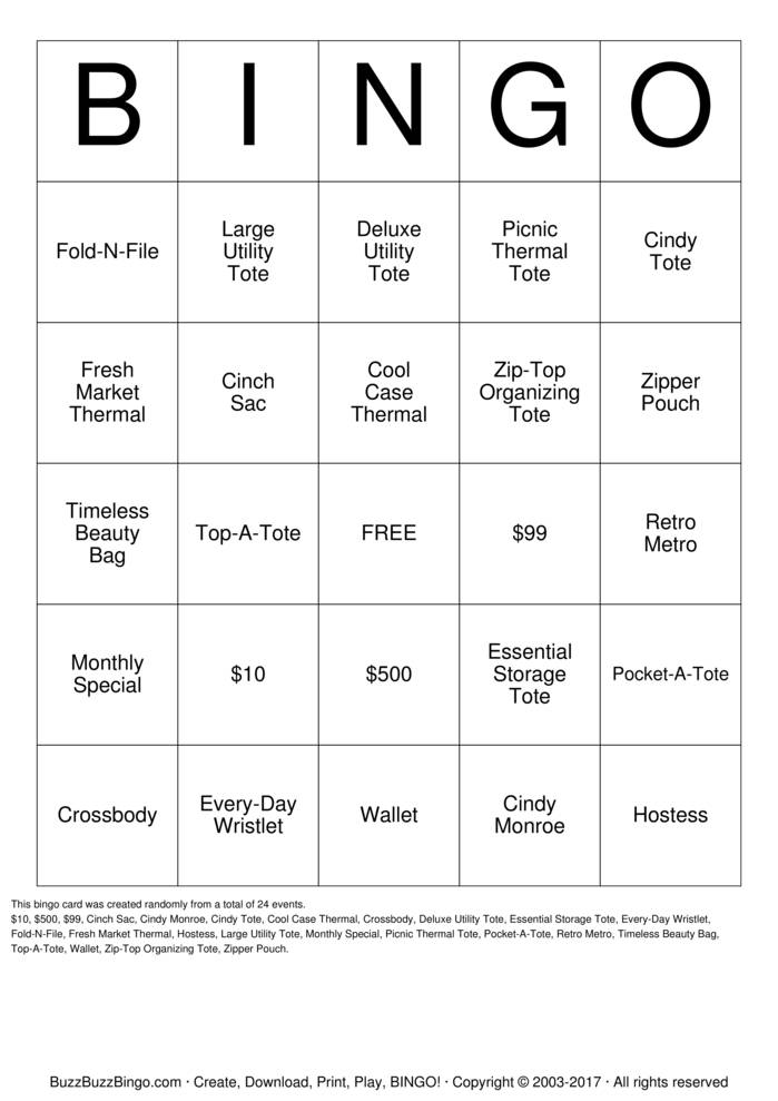 Download Free Thirty One Bingo Cards