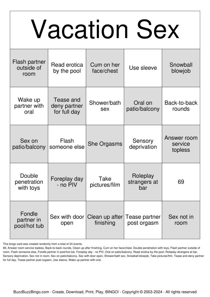 Download Free Vacation Sex Bingo Cards