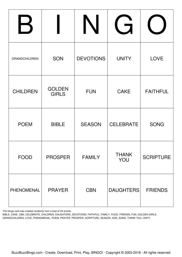 golden girls Bingo Cards to Download, Print and Customize!