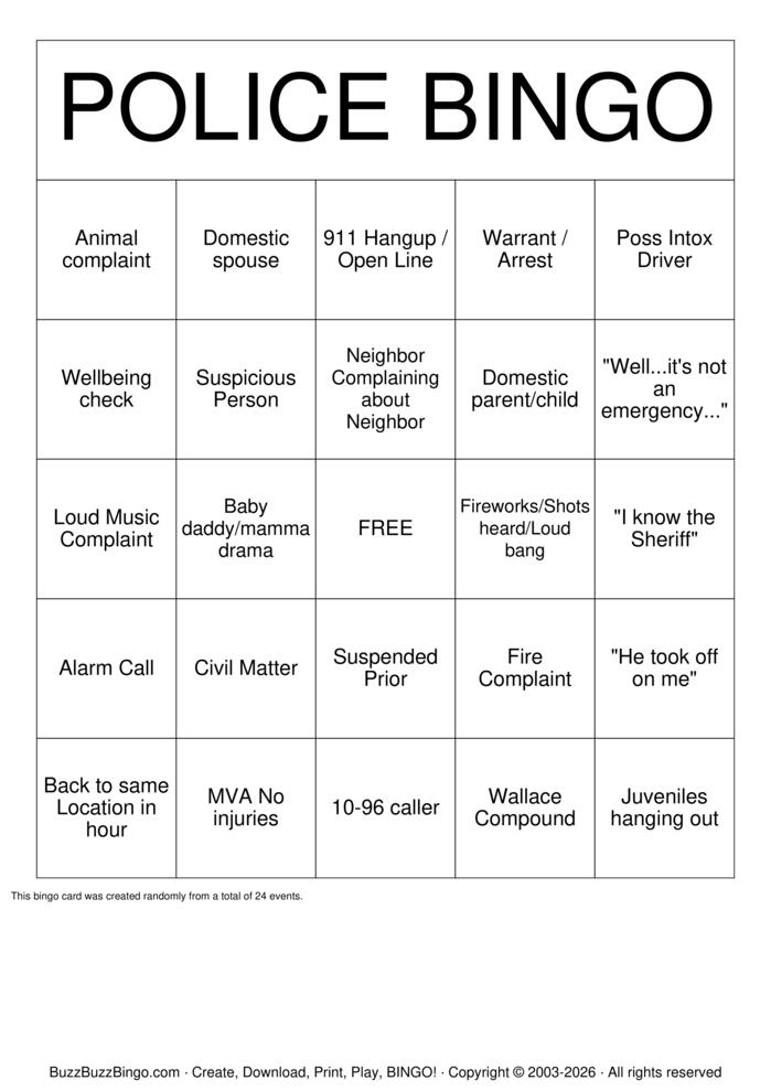 Download Free 911 Dispatcher Bingo Cards Download Free 911 Dispatcher Bingo Cards