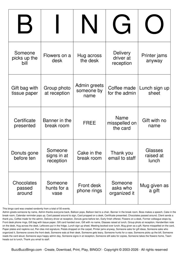 Download Free Administrative Professionals Day Bingo Cards