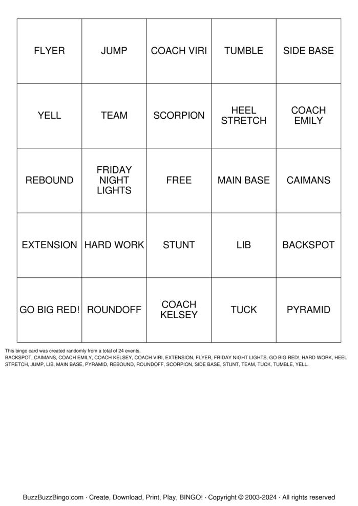 Download Free CHEER Bingo Cards