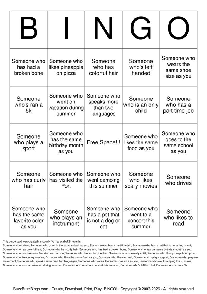 Download Free Classmate Bingo Bingo Cards