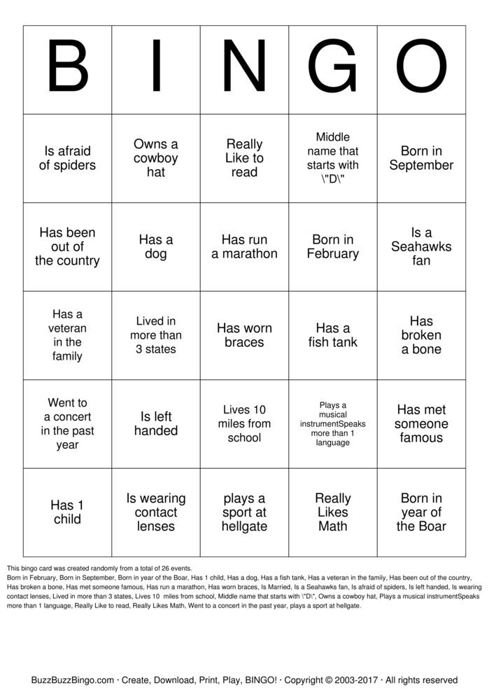 Classmate Bingo Bingo Cards to Download, Print and Customize!