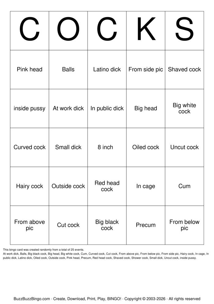 Download Free Cocks Bingo Cards