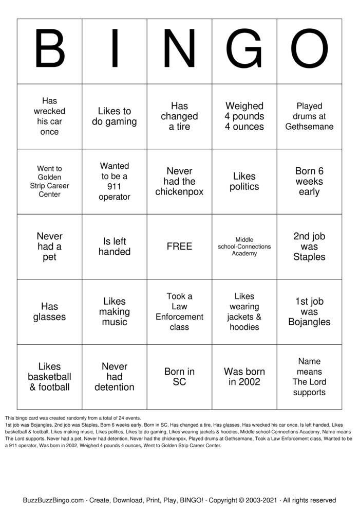 Download Free Custom Bingo Cards