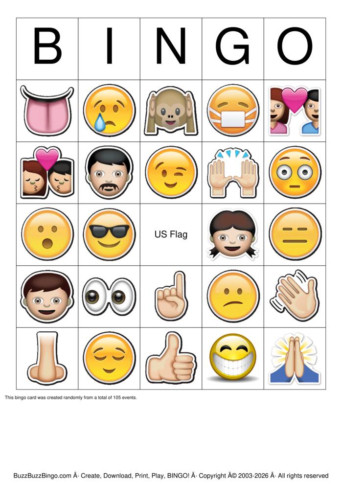 Download Free Emoji Images Bingo Cards