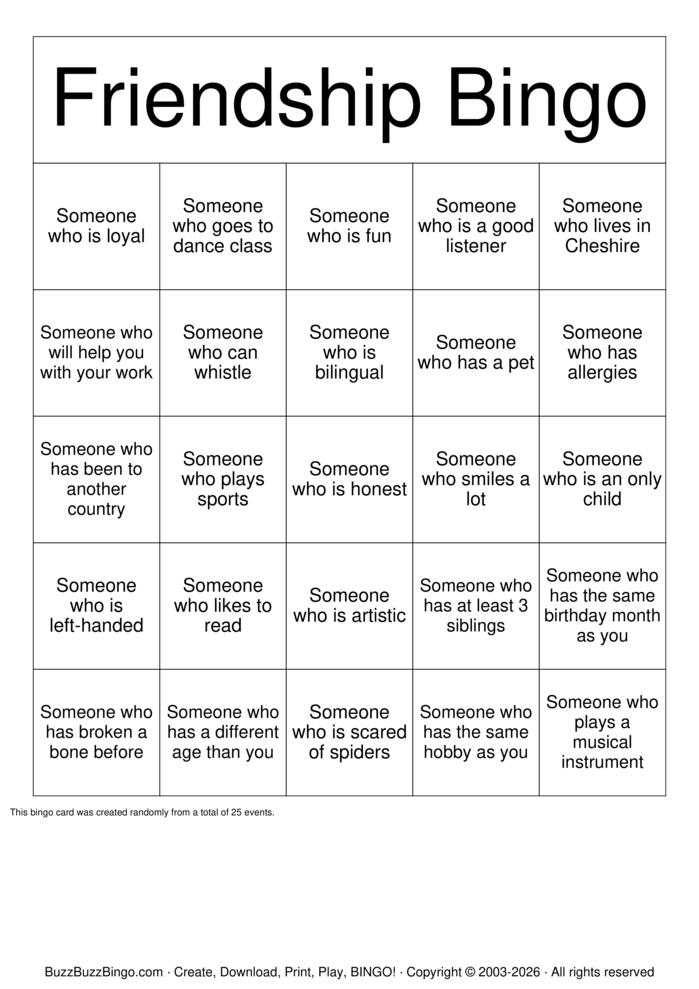 Download Free Friendship Bingo Bingo Cards Download Free Friendship Bingo Bingo Cards