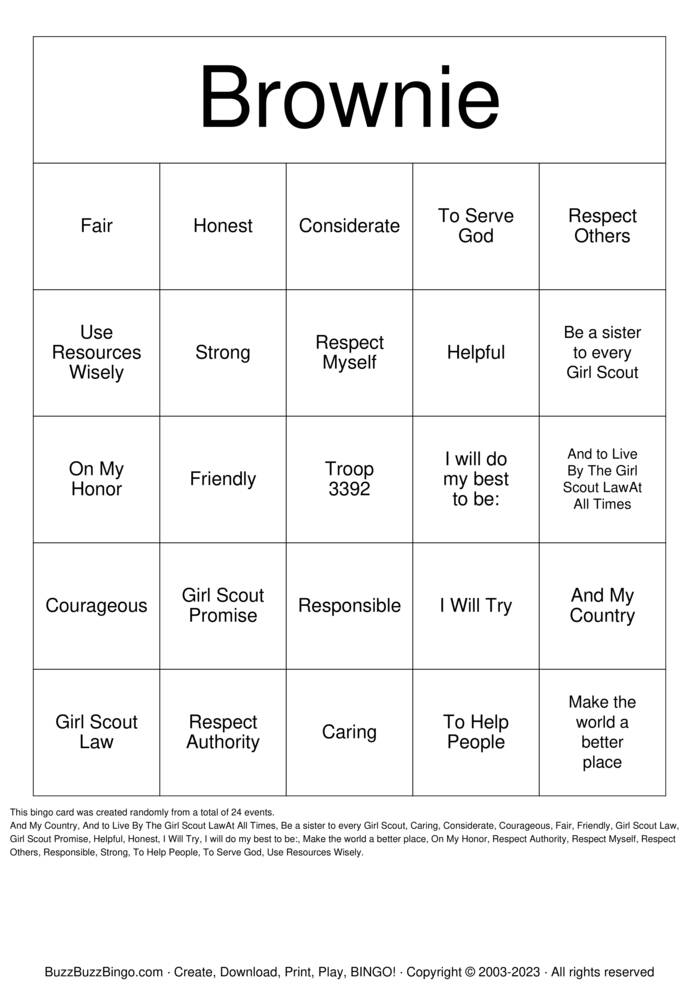Download Free GS Law & Promise Bingo Cards