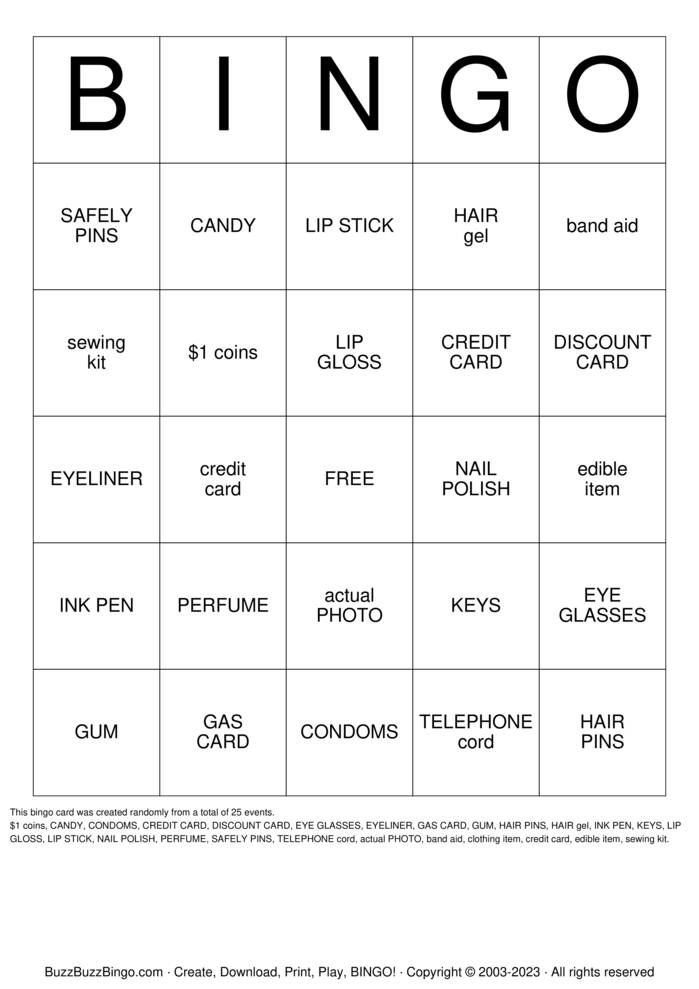 Download Free Handbag Bingo Bingo Cards