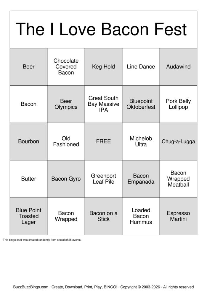 Download Free I Love Bacon, Butter, Beer, and Bingo Bingo Cards Download Free I Love Bacon, Butter, Beer, and Bingo Bingo Cards