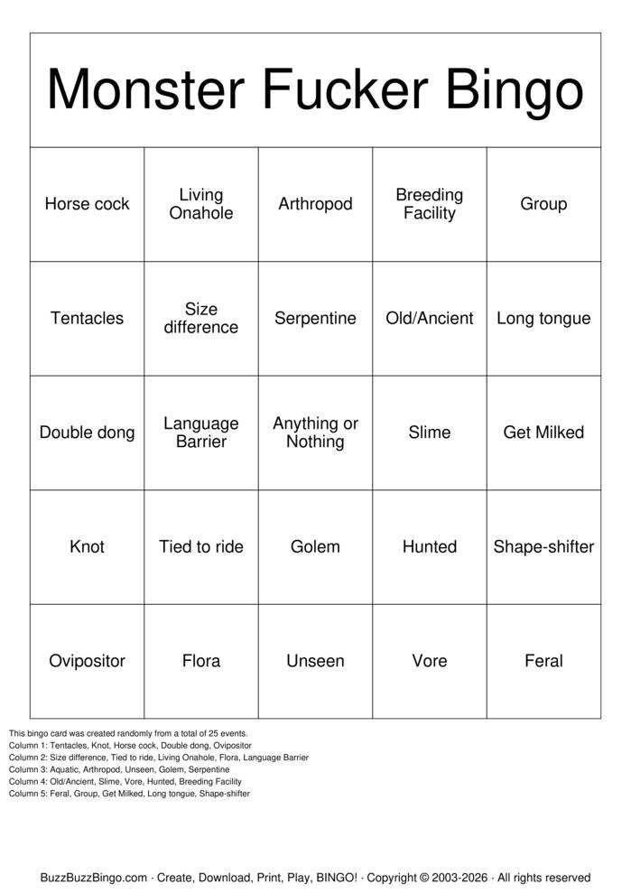Download Free Monster Fucker  Bingo Cards
